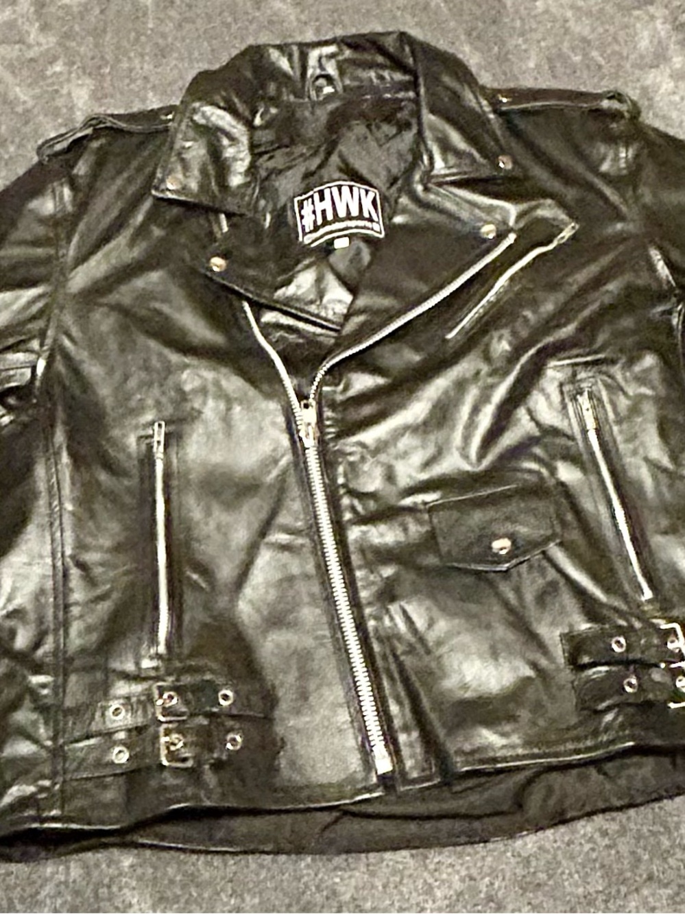 Men's Black Leather Biker-Style Bomber Jacket